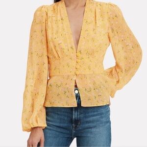 Divine Heritage Peasant Blouse in Yellow Floral